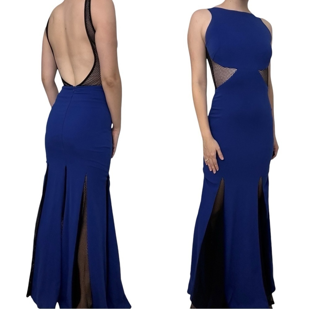 Issue New York Dress Long Trumpet Cut Out Mesh Royal Blue Prom Size Extra Small